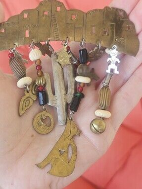 Vintage Southwestern Beaded Charm Brooch
